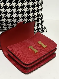 Lizard Leather Pomegranate Red 18cm Gold Hardware Flap Shoulder Bag WLB032 image 2
