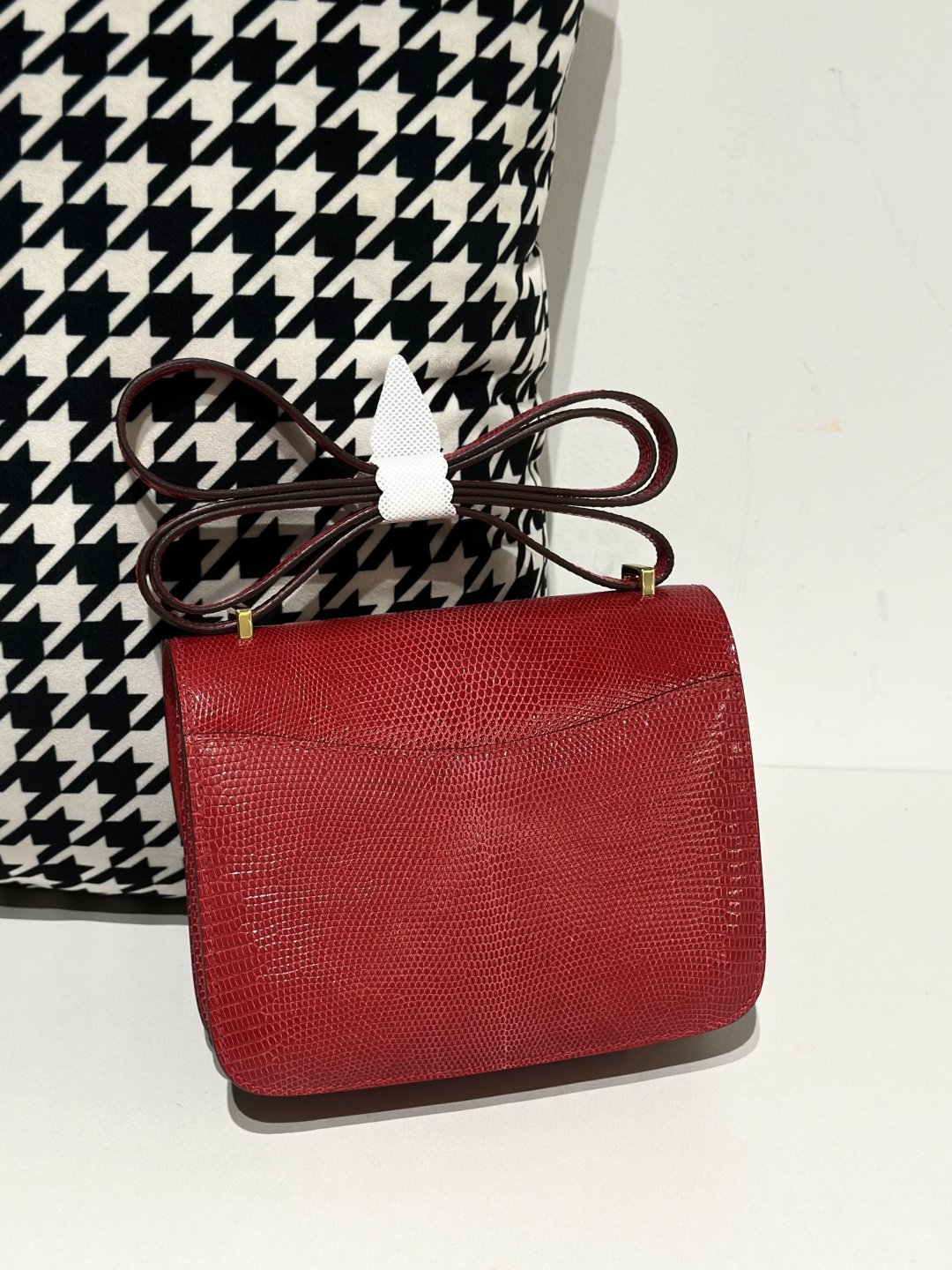 Lizard Leather Pomegranate Red 18cm Gold Hardware Flap Shoulder Bag WLB032 photo 3