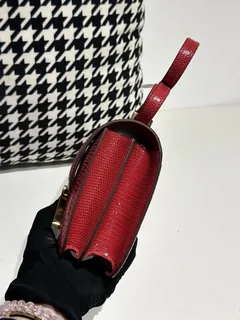 Lizard Leather Pomegranate Red 18cm Gold Hardware Flap Shoulder Bag WLB032 image 4