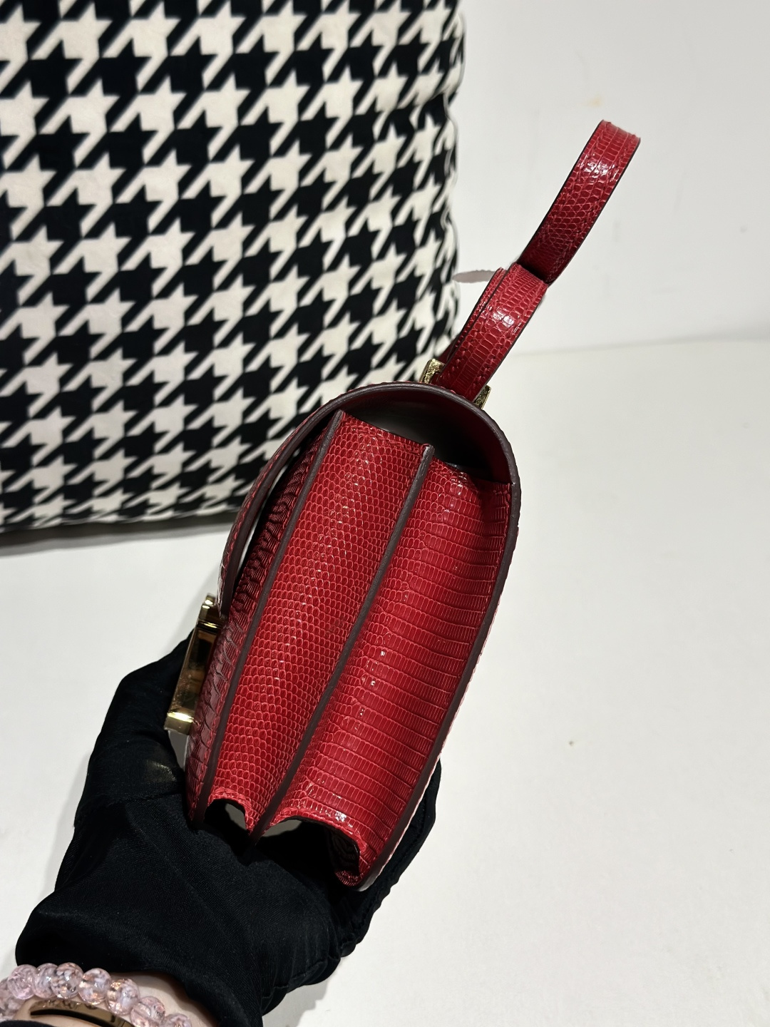 Lizard Leather Pomegranate Red 18cm Gold Hardware Flap Shoulder Bag WLB032 photo 4