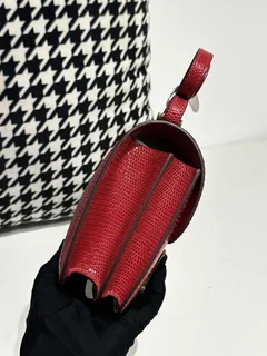 Lizard Leather Pomegranate Red 18cm Gold Hardware Flap Shoulder Bag WLB032 image 5