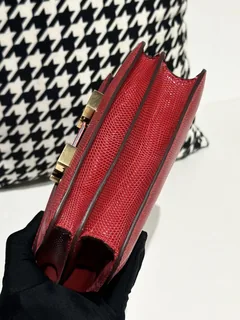 Lizard Leather Pomegranate Red 18cm Gold Hardware Flap Shoulder Bag WLB032 image 6