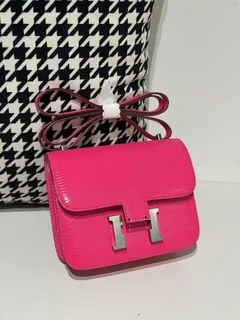 Lizard Leather Neon Pink 18cm Silver Hardware Flap Shoulder Bag WLB033 image 1