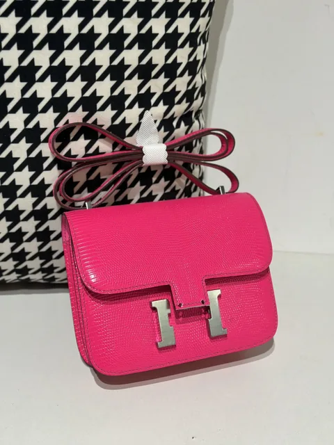 Lizard Leather Neon Pink 18cm Silver Hardware Flap Shoulder Bag WLB033