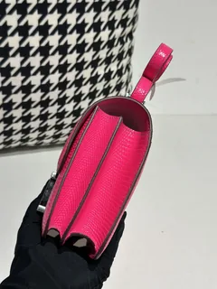 Lizard Leather Neon Pink 18cm Silver Hardware Flap Shoulder Bag WLB033 image 4