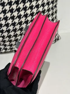 Lizard Leather Neon Pink 18cm Silver Hardware Flap Shoulder Bag WLB033 image 6