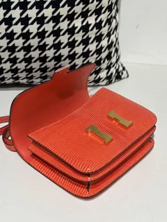 Lizard Leather Salmon Pink 18cm Gold Hardware Flap Shoulder Bag WLB034 image 2