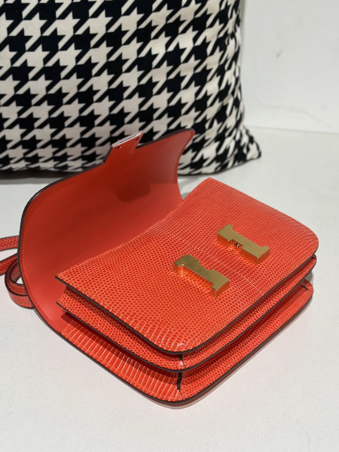 Lizard Leather Salmon Pink 18cm Gold Hardware Flap Shoulder Bag WLB034 image 2