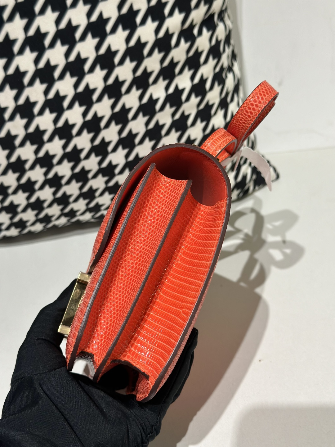 Lizard Leather Salmon Pink 18cm Gold Hardware Flap Shoulder Bag WLB034 image 4