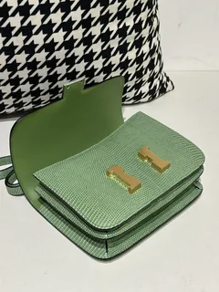 Lizard Leather Avocado Green 18cm Gold Hardware Flap Shoulder Bag WLB035 image 2