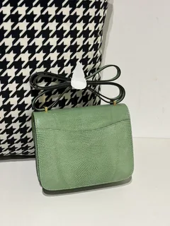 Lizard Leather Avocado Green 18cm Gold Hardware Flap Shoulder Bag WLB035 image 3