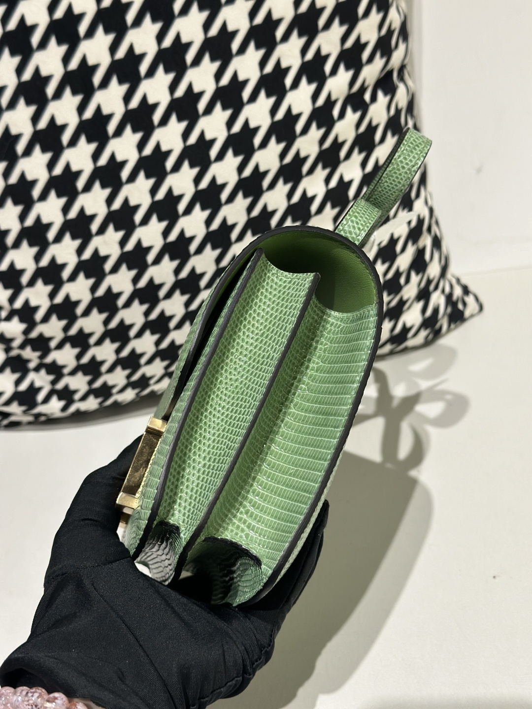 Lizard Leather Avocado Green 18cm Gold Hardware Flap Shoulder Bag WLB035 image 4