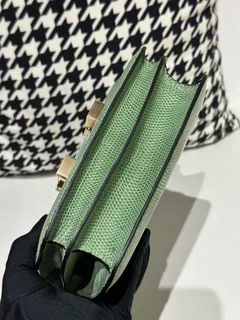 Lizard Leather Avocado Green 18cm Gold Hardware Flap Shoulder Bag WLB035 image 6