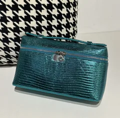 Lizard Leather Peacock Blue 19cm Silver Hardware Top Handle Bag WLB036 image 1