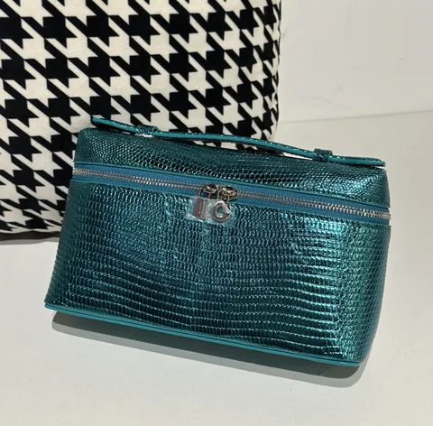 Lizard Leather Peacock Blue 19cm Silver Hardware Top Handle Bag WLB036
