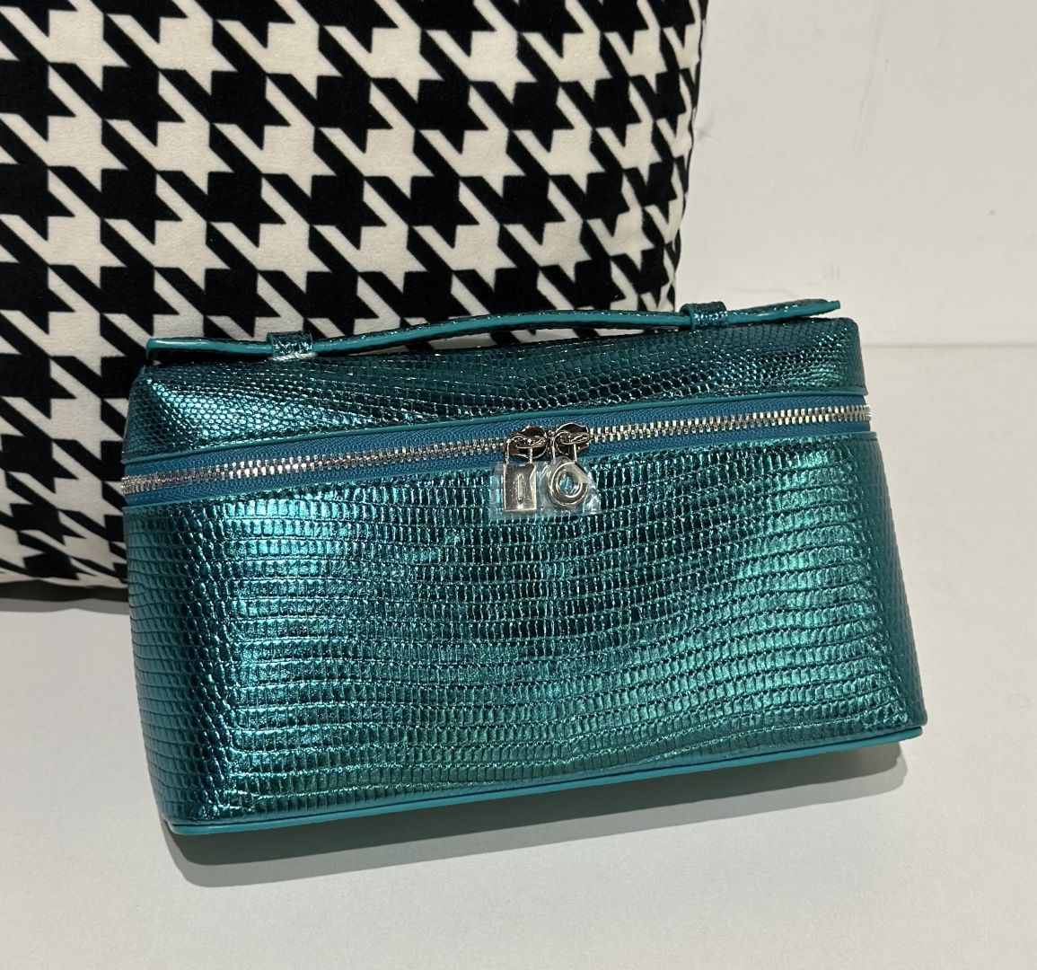 Lizard Leather Peacock Blue 19cm Silver Hardware Top Handle Bag WLB036 photo 2