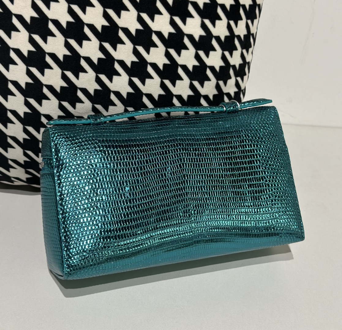 Lizard Leather Peacock Blue 19cm Silver Hardware Top Handle Bag WLB036 photo 3