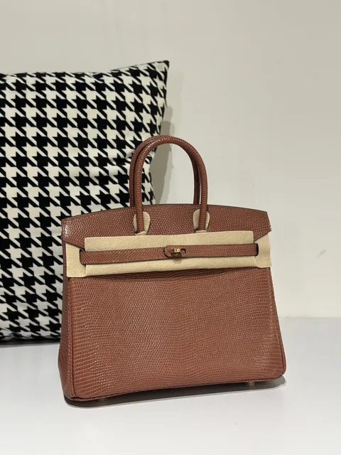Lizard Leather 25cm Chestnut Gold Hardware Top Handle Tote Bag WLB041