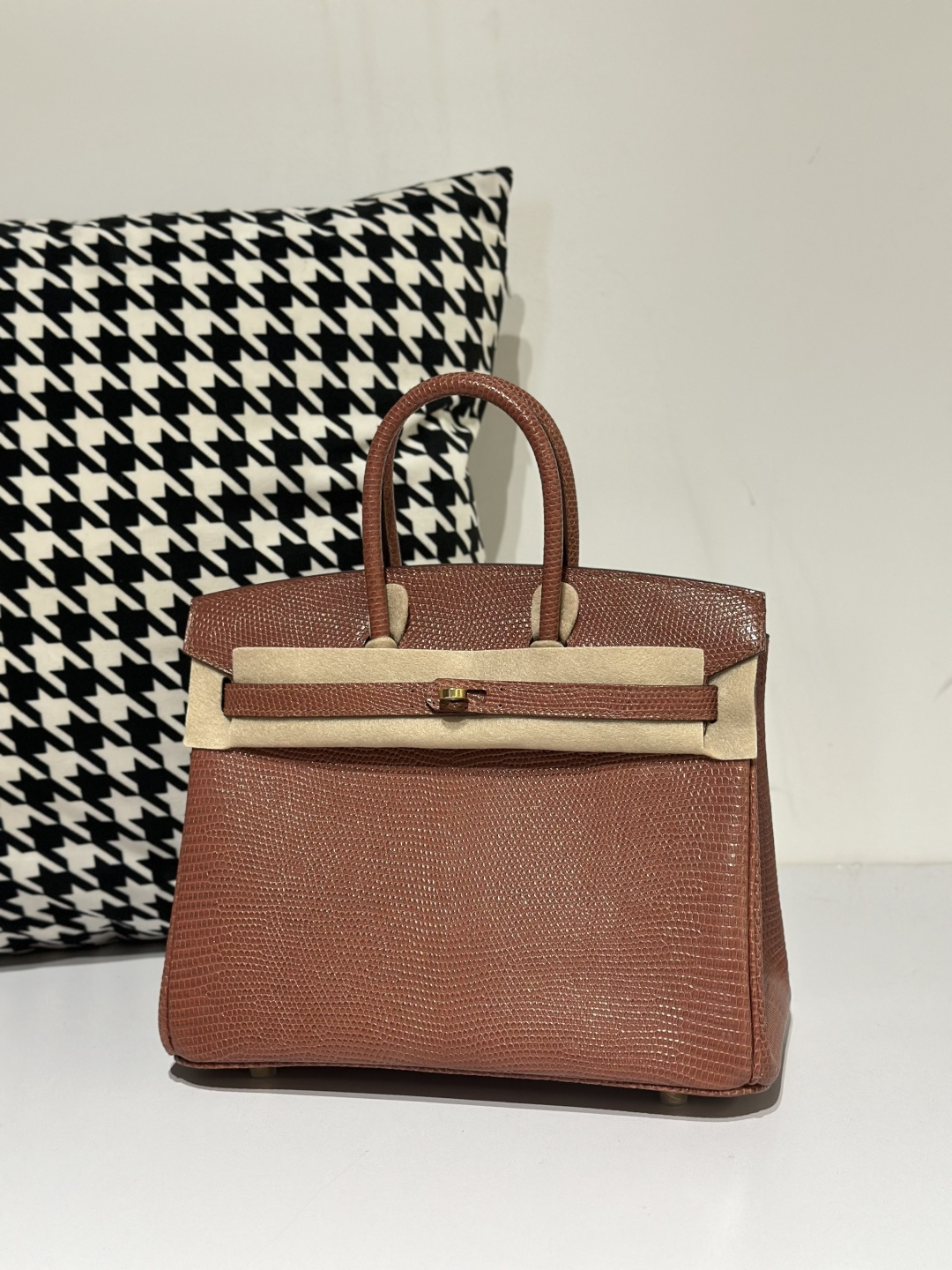 Lizard Leather 25cm Chestnut Gold Hardware Top Handle Tote Bag WLB041 image 2