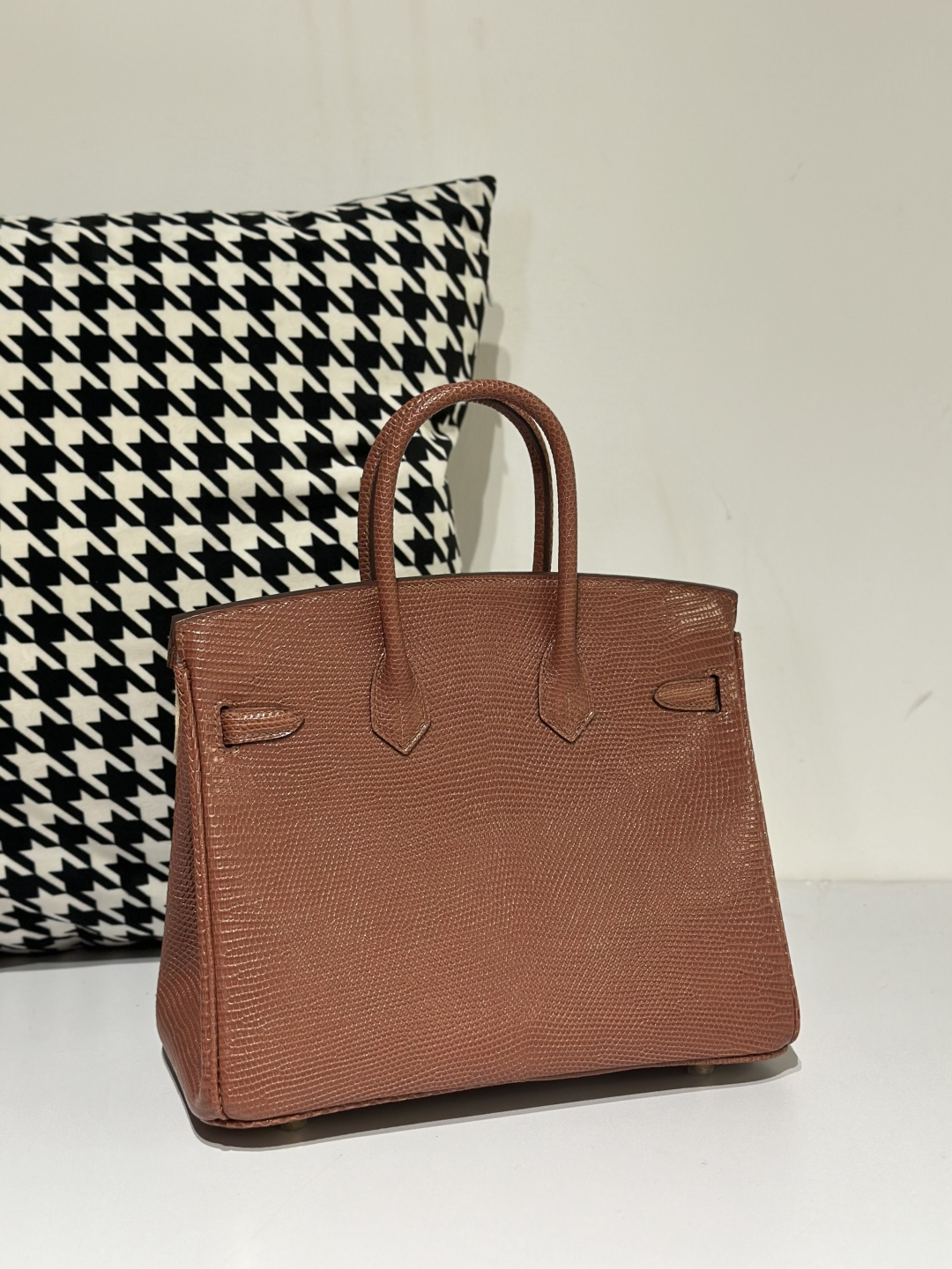 Lizard Leather 25cm Chestnut Gold Hardware Top Handle Tote Bag WLB041 image 3