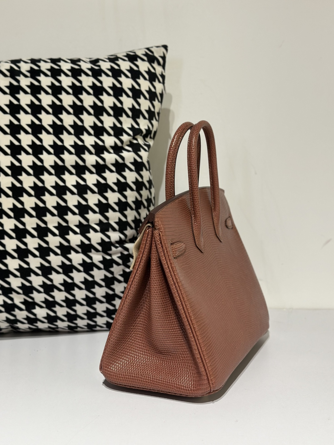 Lizard Leather 25cm Chestnut Gold Hardware Top Handle Tote Bag WLB041 image 4