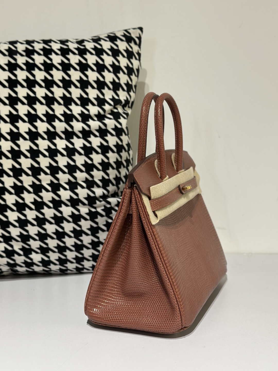 Lizard Leather 25cm Chestnut Gold Hardware Top Handle Tote Bag WLB041 image 5