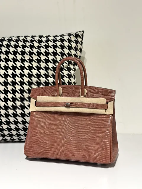 Lizard Leather 25cm Chestnut Silver Hardware Top Handle Tote Bag WLB042