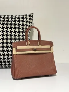 Lizard Leather 25cm Chestnut Silver Hardware Top Handle Tote Bag WLB042 image 2