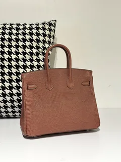 Lizard Leather 25cm Chestnut Silver Hardware Top Handle Tote Bag WLB042 image 3