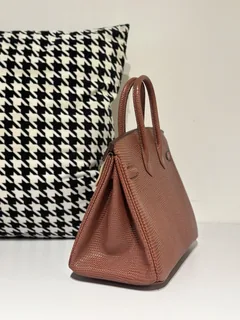 Lizard Leather 25cm Chestnut Silver Hardware Top Handle Tote Bag WLB042 image 4