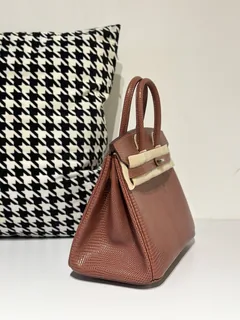 Lizard Leather 25cm Chestnut Silver Hardware Top Handle Tote Bag WLB042 image 5
