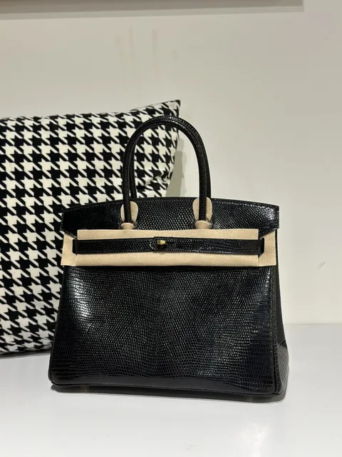 Lizard Leather Black 30cm Gold Hardware Top Handle Tote Bag WLB043