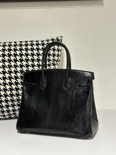 Lizard Leather Black 30cm Gold Hardware Top Handle Tote Bag WLB043 image 3