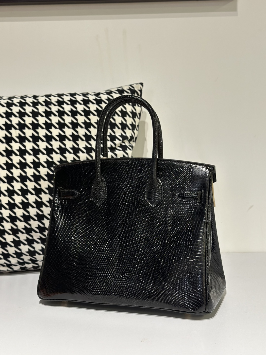 Lizard Leather Black 30cm Gold Hardware Top Handle Tote Bag WLB043 photo 3