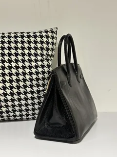 Lizard Leather Black 30cm Gold Hardware Top Handle Tote Bag WLB043 image 4