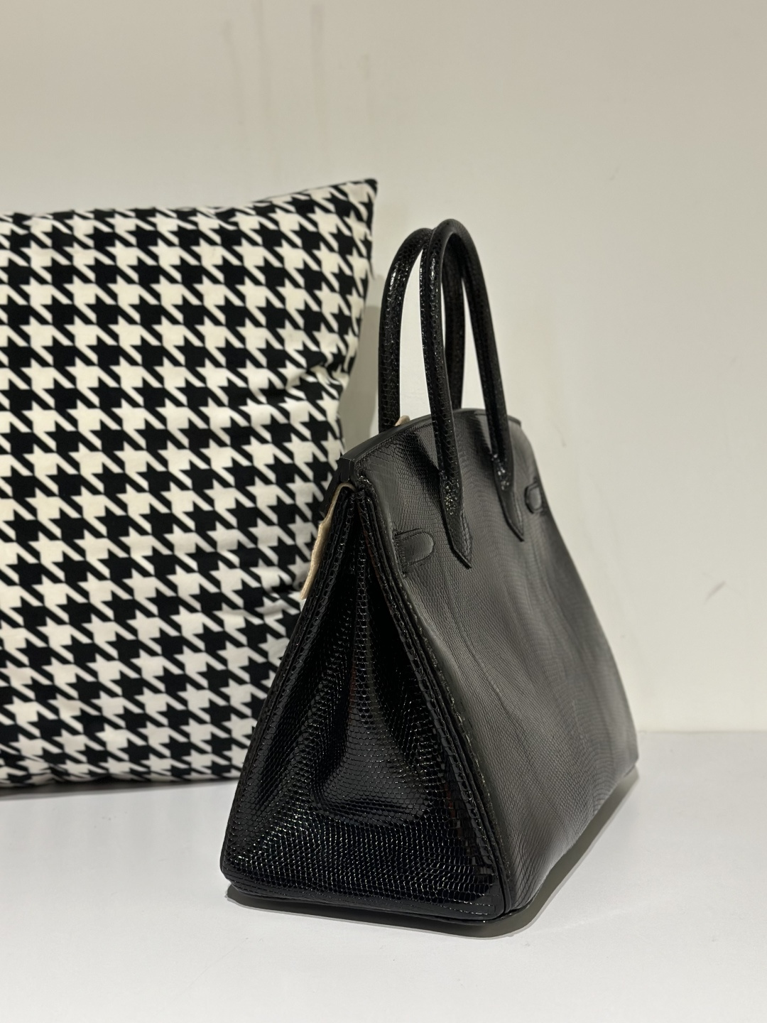 Lizard Leather Black 30cm Gold Hardware Top Handle Tote Bag WLB043 photo 4