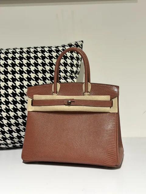 Lizard Leather 30cm Chestnut Silver Hardware Top Handle Tote Bag WLB044
