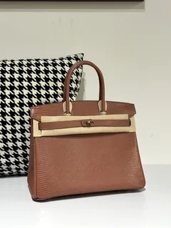 Lizard Leather 30cm Chestnut Silver Hardware Top Handle Tote Bag WLB044 image 2