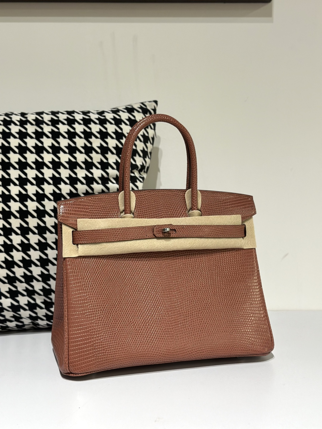 Lizard Leather 30cm Chestnut Silver Hardware Top Handle Tote Bag WLB044 photo 2