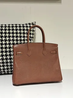 Lizard Leather 30cm Chestnut Silver Hardware Top Handle Tote Bag WLB044 image 3