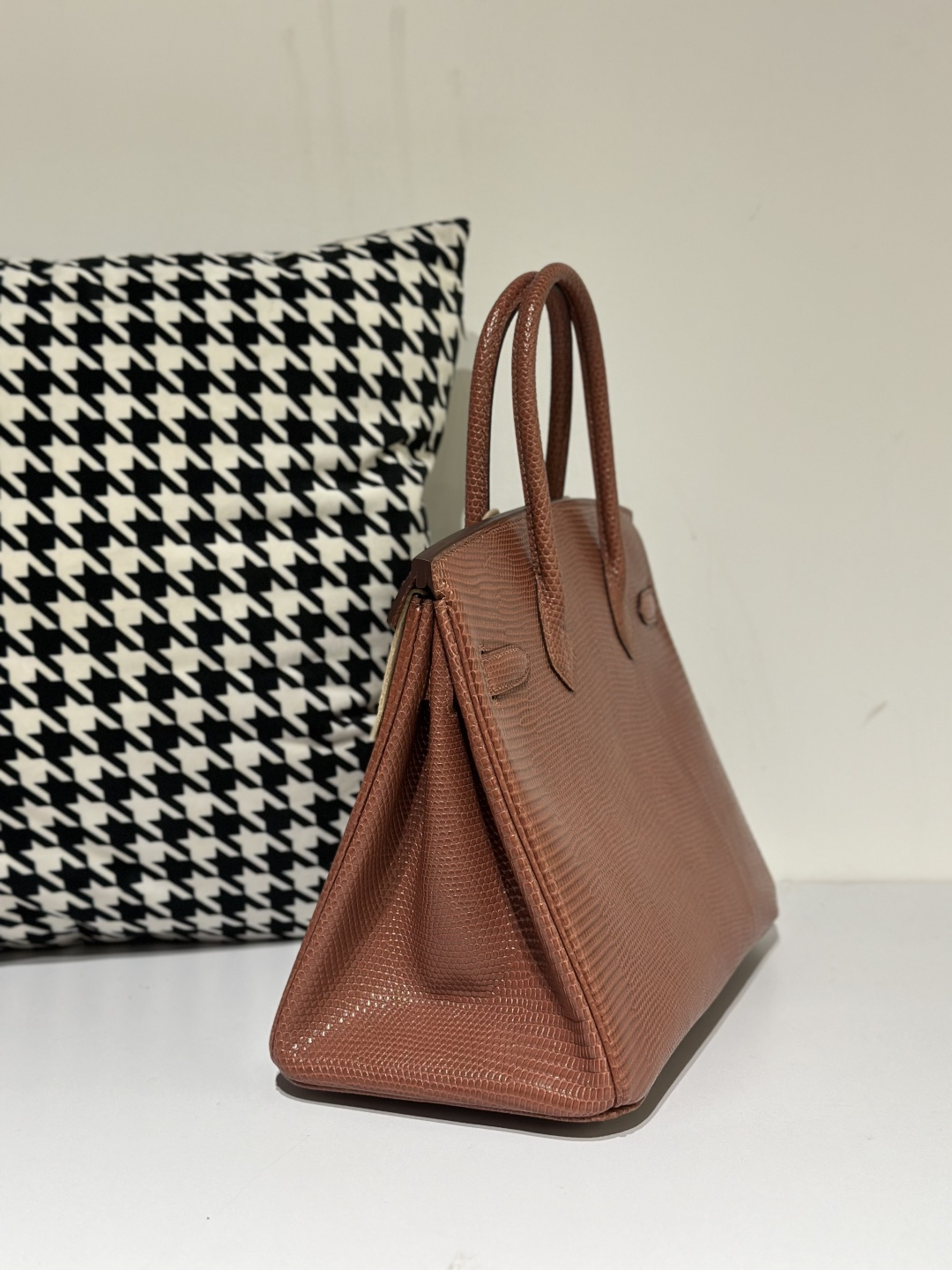 Lizard Leather 30cm Chestnut Silver Hardware Top Handle Tote Bag WLB044 photo 4