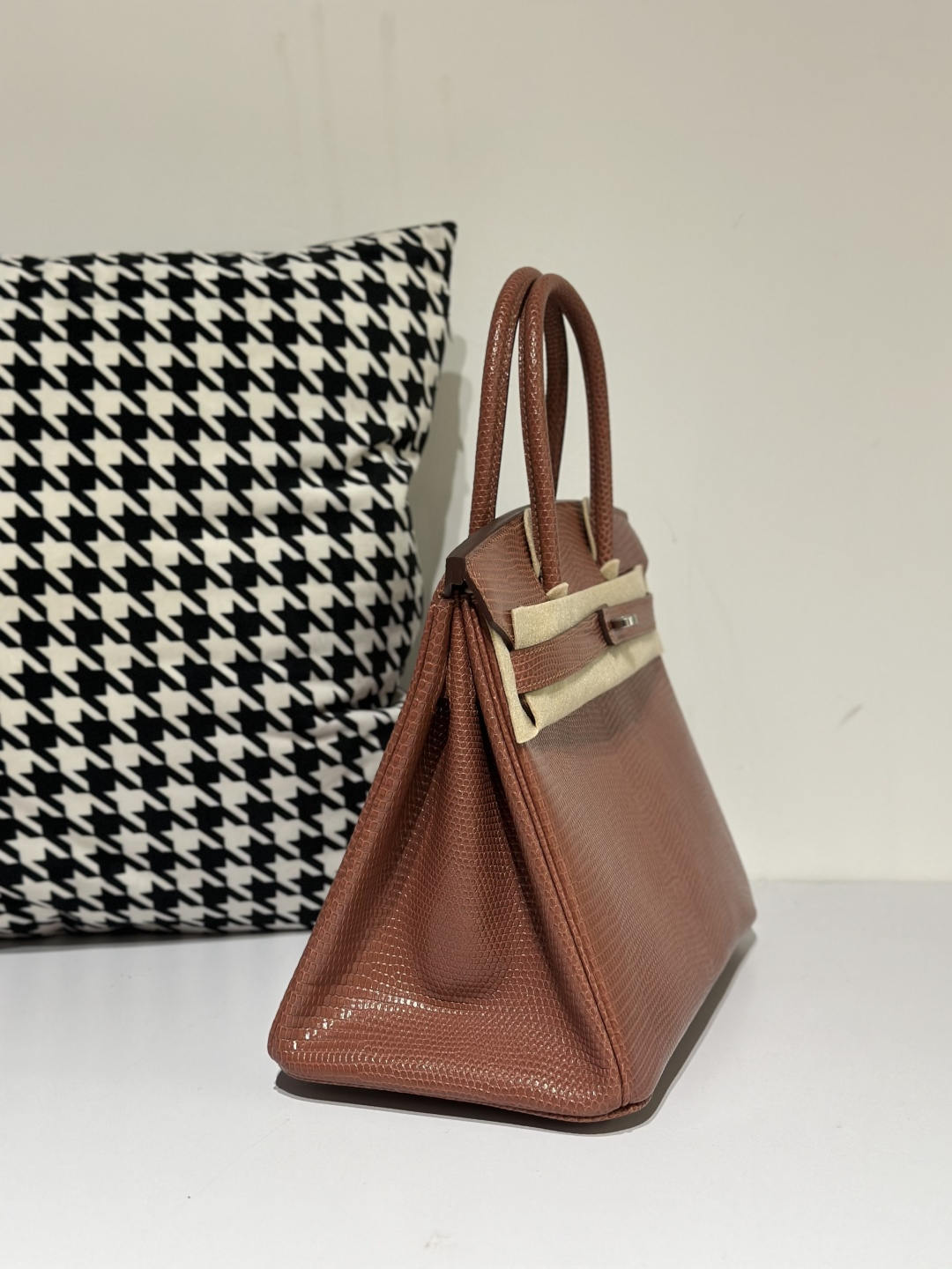 Lizard Leather 30cm Chestnut Silver Hardware Top Handle Tote Bag WLB044 photo 5