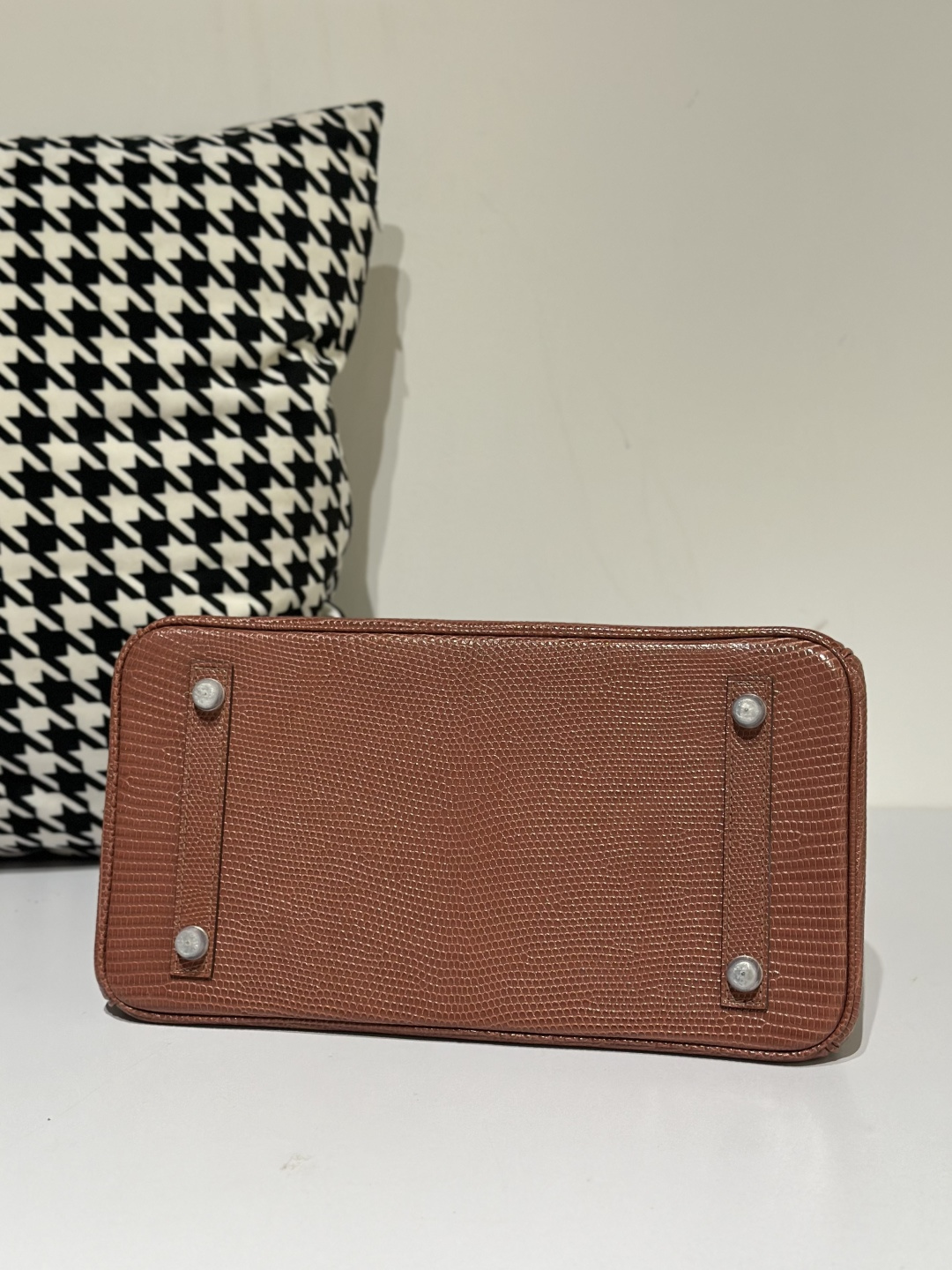 Lizard Leather 30cm Chestnut Silver Hardware Top Handle Tote Bag WLB044 photo 6