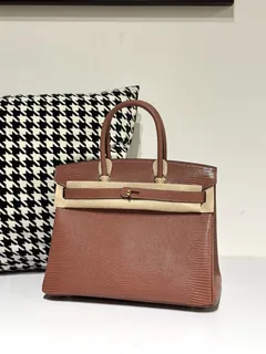 Lizard Leather 30cm Chestnut Gold Hardware Top Handle Tote Bag WLB045 image 1