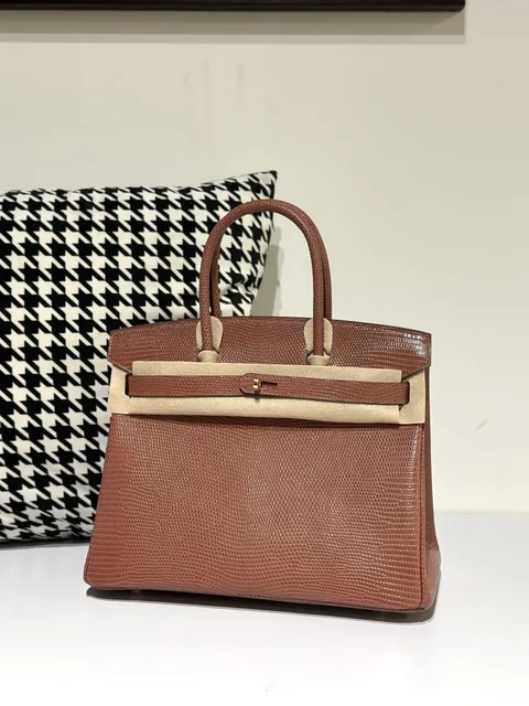 Lizard Leather 30cm Chestnut Gold Hardware Top Handle Tote Bag WLB045