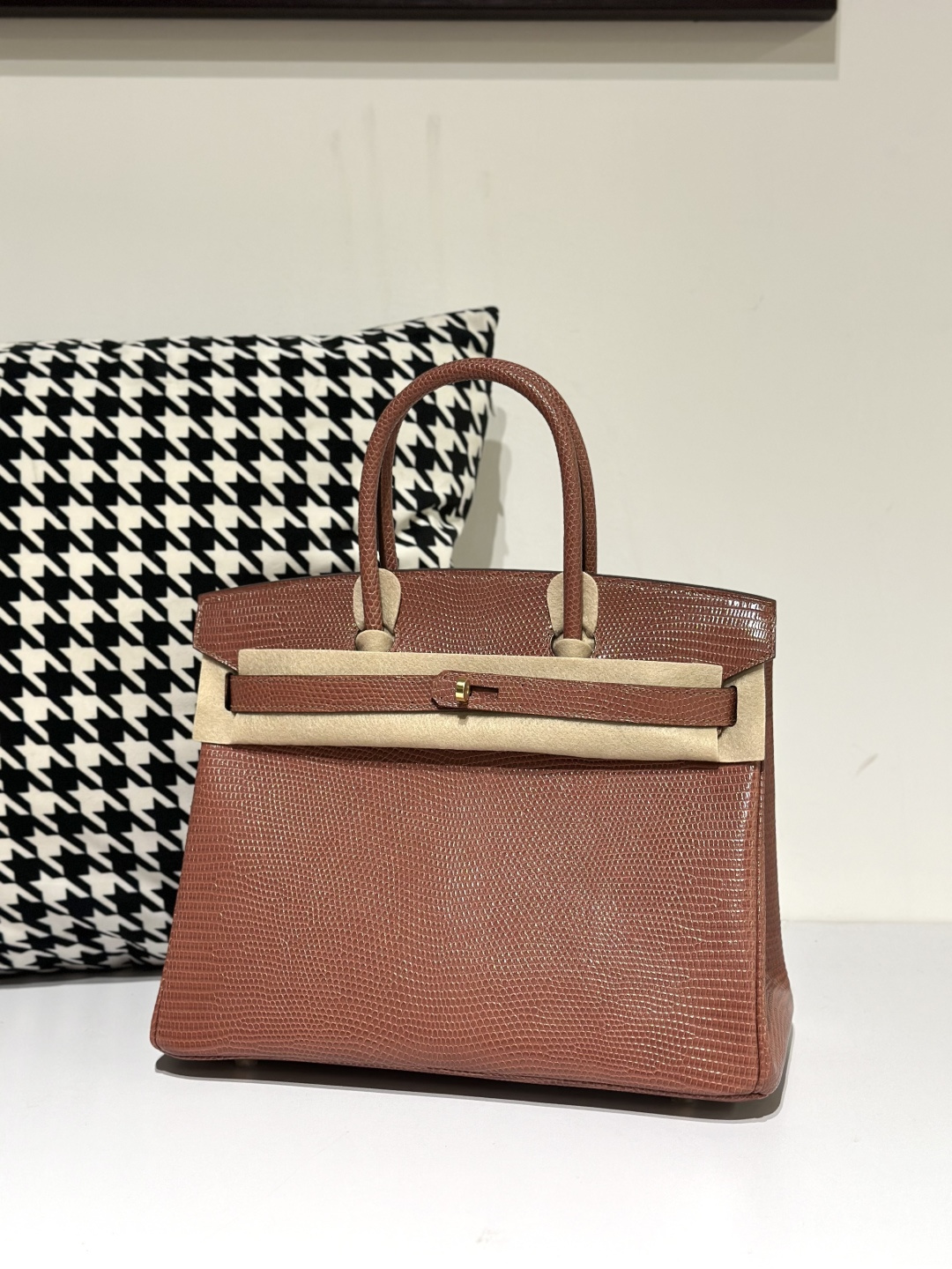 Lizard Leather 30cm Chestnut Gold Hardware Top Handle Tote Bag WLB045