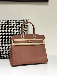 Lizard Leather 30cm Chestnut Gold Hardware Top Handle Tote Bag WLB045 image 2