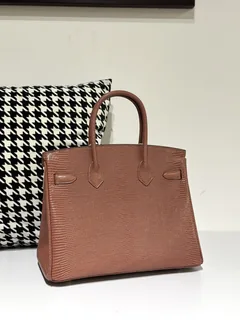 Lizard Leather 30cm Chestnut Gold Hardware Top Handle Tote Bag WLB045 image 3