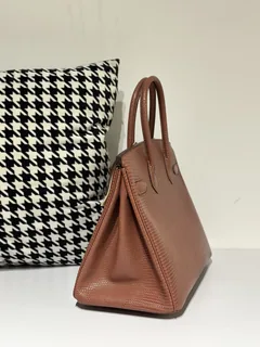 Lizard Leather 30cm Chestnut Gold Hardware Top Handle Tote Bag WLB045 image 4