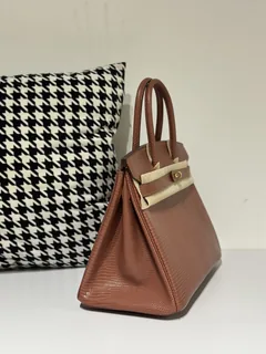 Lizard Leather 30cm Chestnut Gold Hardware Top Handle Tote Bag WLB045 image 5